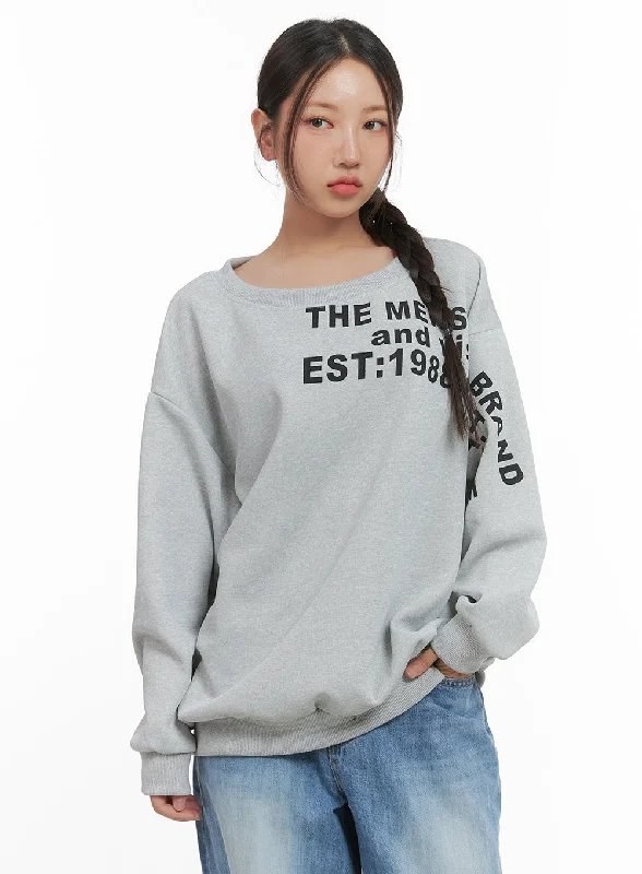 Cotton Blouses for Comfortable -Lettered Crewneck Sweatshirt CO402