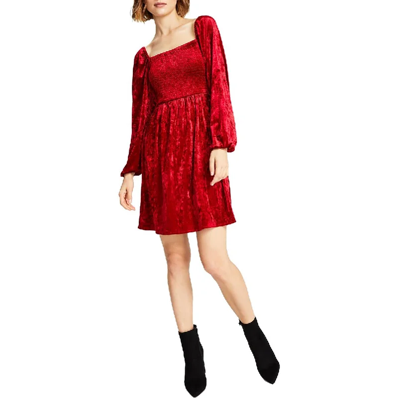 Studded Dresses for Statement -Bar III Womens Velvet Mini Fit & Flare Dress