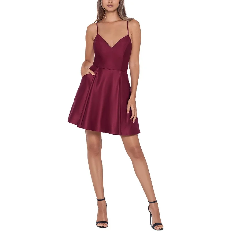 Solid Color Dresses for Simple -Blondie Nites Womens Juniors Satin Mini Fit & Flare Dress