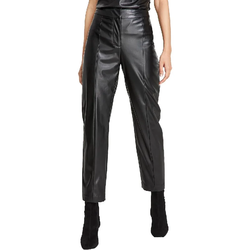 Stretch skinny tight trousers for women with full-length design and modern flair -DKNY Womens Faux Leather High Rise Skinny Pants