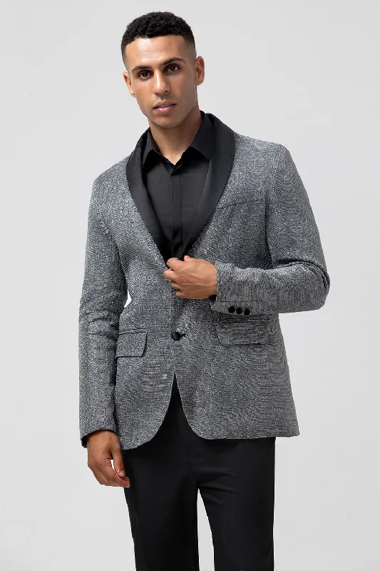 Party Dress for New Year's Eve -Sparkly Grey Shawl Lapel Slim Fit Men's Prom Blazer