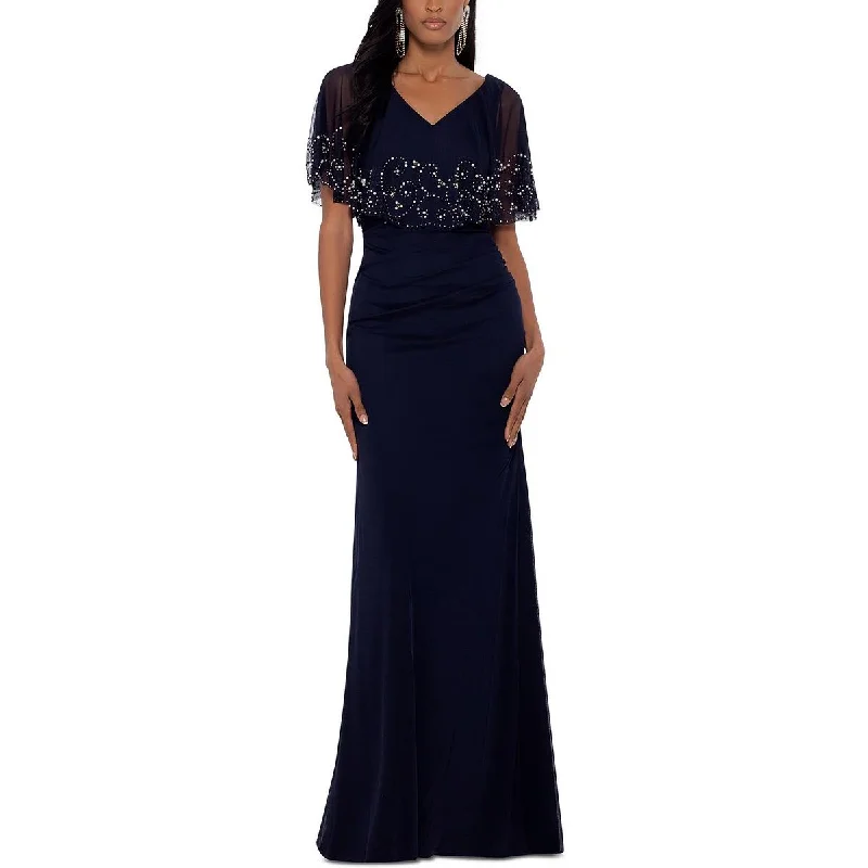 Vintage Dresses for Nostalgia -Betsy & Adam Womens Petites Embellished Capelet Evening Dress