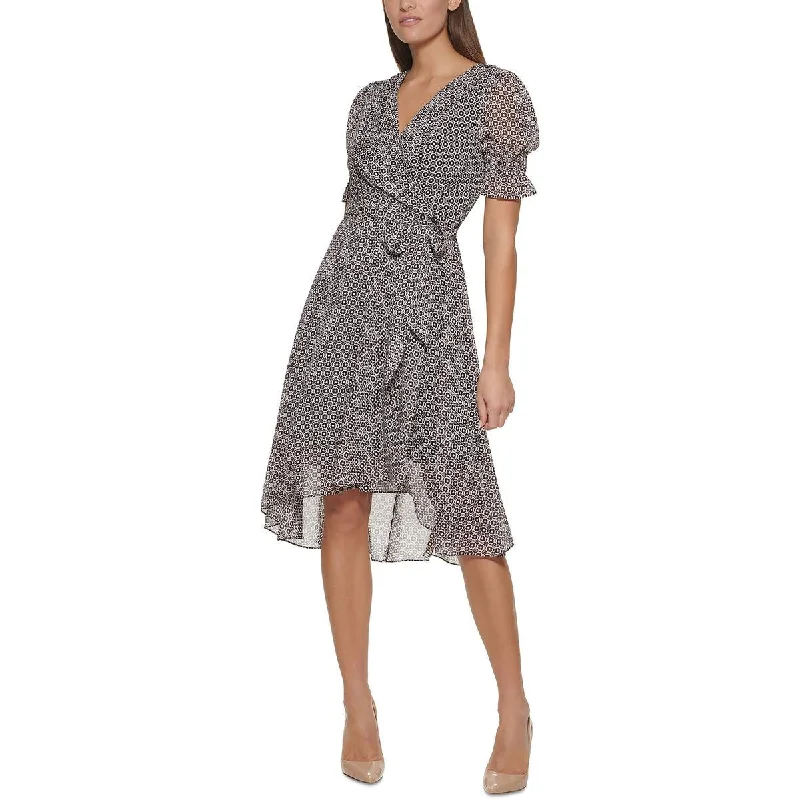 Ball Gown Dresses for Glamour -Tommy Hilfiger Womens Printed Faux Wrap Midi Dress