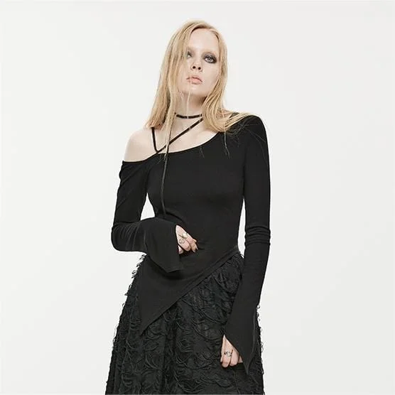 Solid Color Blouses for Simple -Women's Punk Slash Shoulder Irregular Shirt