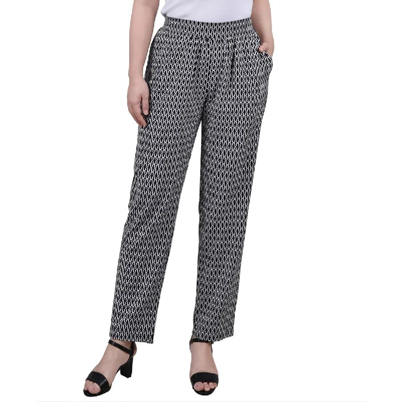 Lightweight tight trousers for women with breathable fabric and easy styling -NY Collection Womens Petites Printed Mid Rise Straight Leg Pants