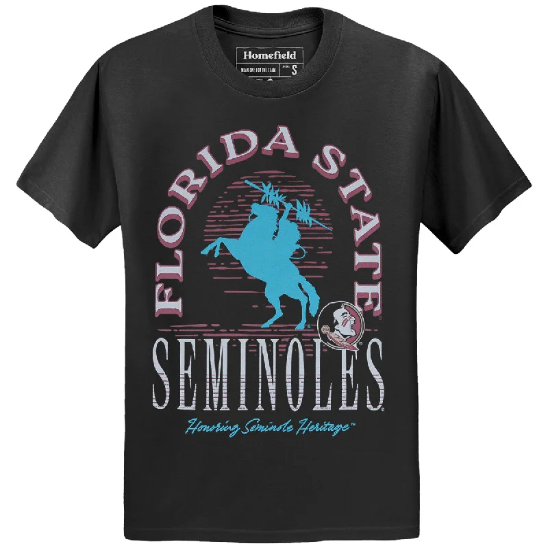 Wrap Blouses for Adjustable -Homefield Men's Florida State Seminoles Turquoise Unconquered Silhouette Design Short Sleeve T-shirt - Black