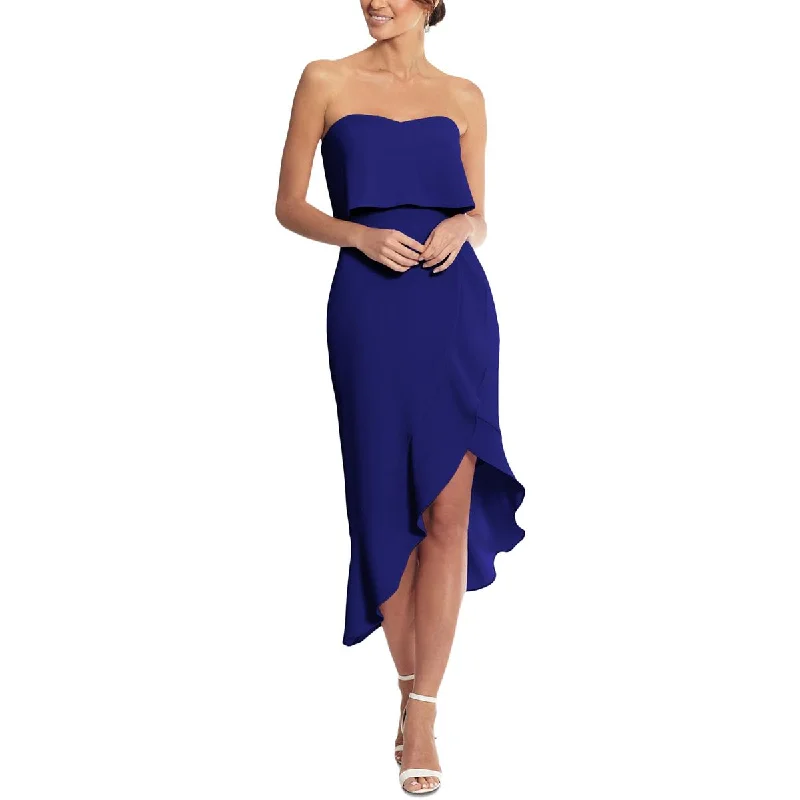 Satin Dresses for Shiny Look -Xscape Womens Petites Faux Wrap Hi-Low Midi Dress