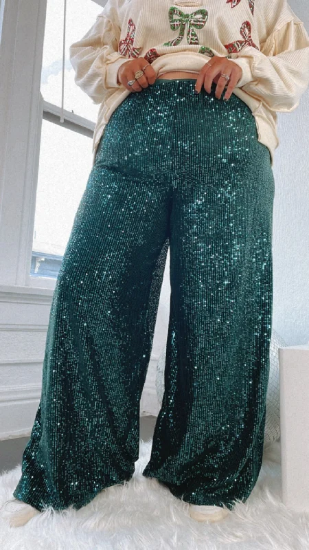 High-waisted tight trousers for women with slimming silhouette and smooth fit -Sequins Flared Pants, Peacock