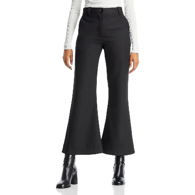 Tight trousers for women with faux leather material for sleek and modern look -By Malene Birger Womens Wool High Rise Flared Pants