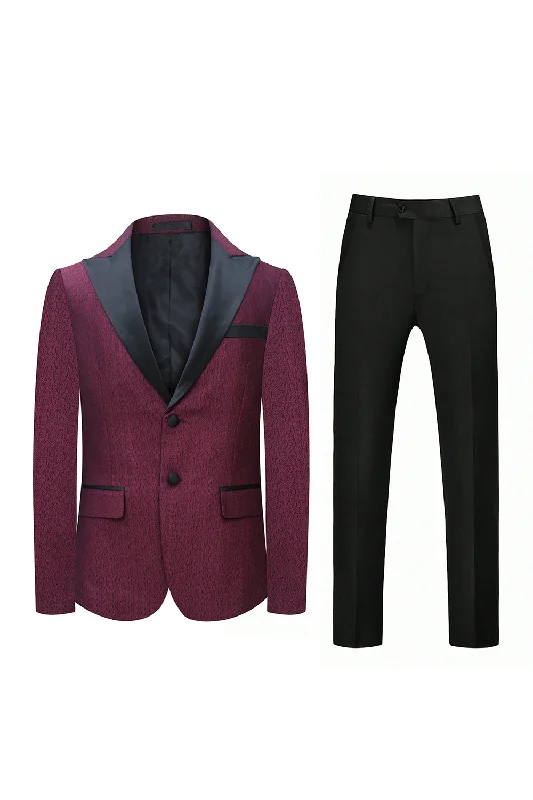 Party Dress with Bow for Cute Touch -Burgundy Peak Lapel 2 Pieces Men Suits for Prom