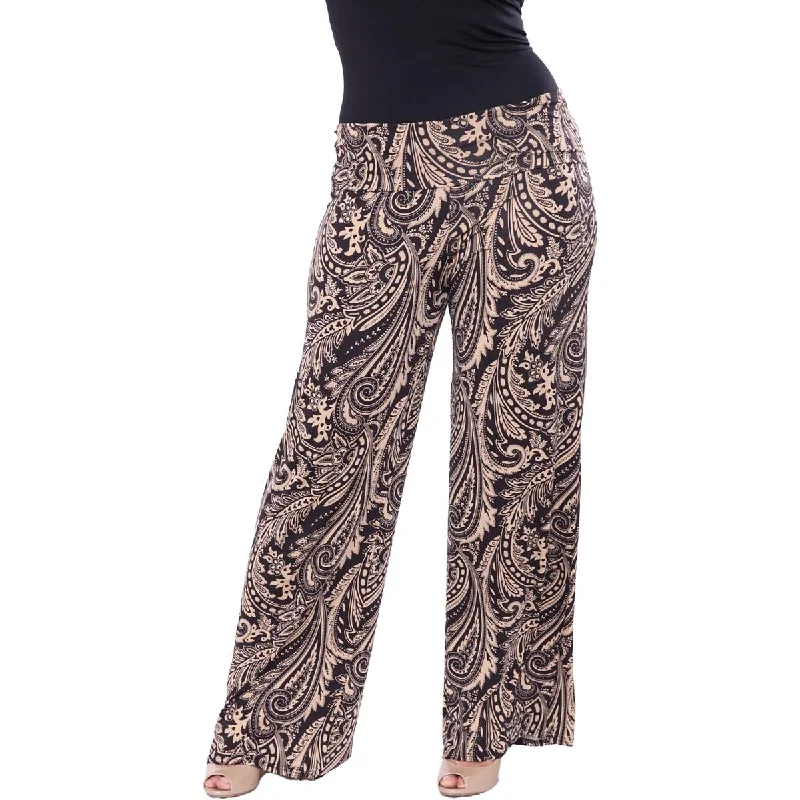 Tight trousers for women with decorative buttons and flattering silhouette for day wear -White Mark Womens Plus Printed  Palazzo Pants