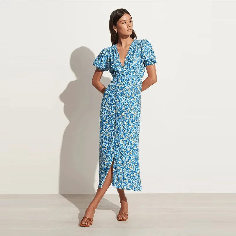 Leather Dresses for Luxury -Bellavista Midi Dress (Lou Floral Blue)