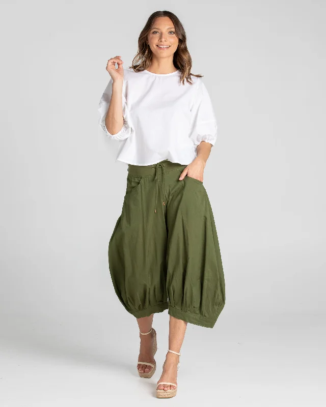 Casual tight trousers for women with comfy waistband and minimalistic style -Boom Shankar Guru Pant Khaki