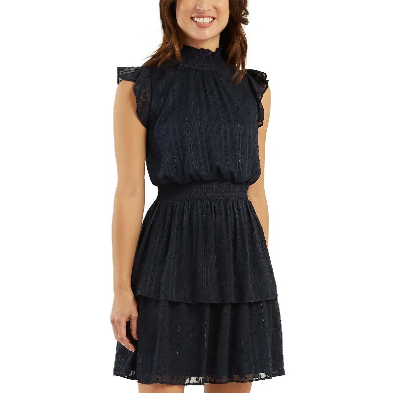 Short Sleeve Party Dress for Casual -BCX Womens Juniors Smocked Midi Cocktail and Party Dress