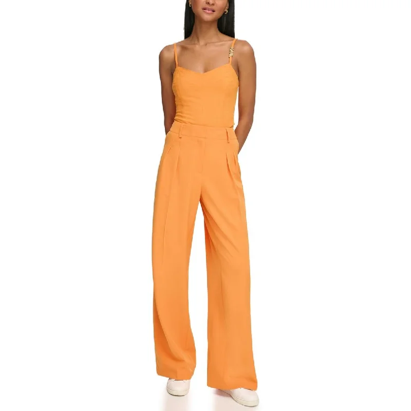 Bright colored tight trousers for women with striking hues for bold statement -Karl Lagerfeld Paris Womens Pleated High Rise Suit Pants