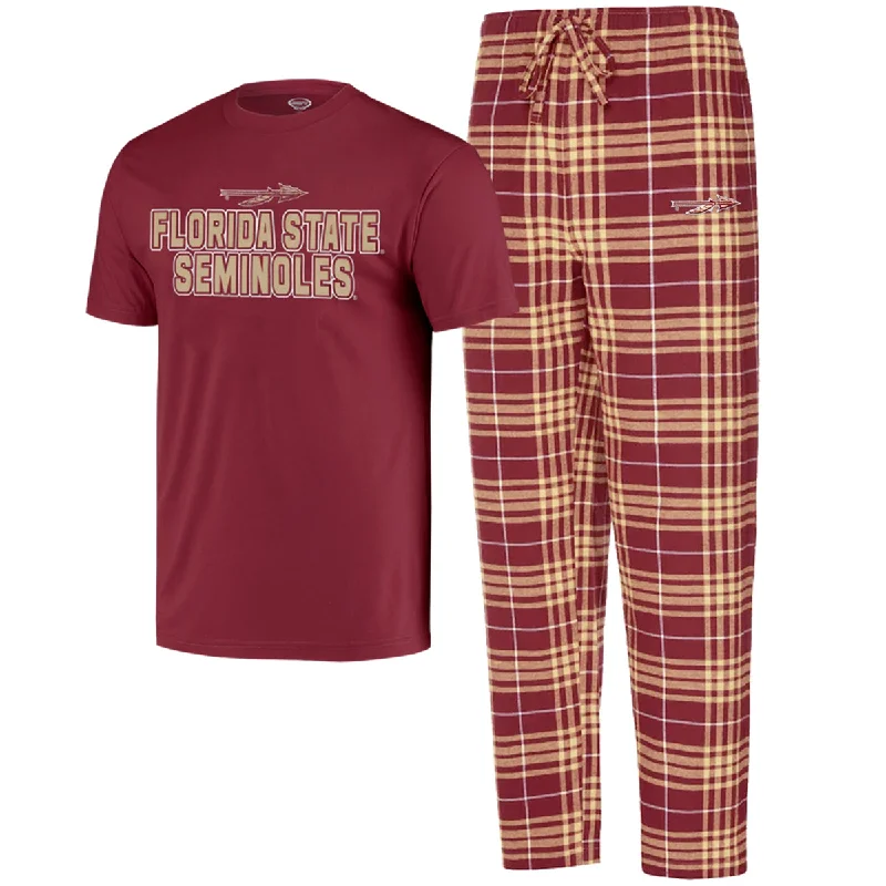 Tie Neck Blouses for Chic -Comcept Sports Men's Florida State Seminoles/Spear Logo T-shirt and Flannel Pant Sleep Set - Garnet/Gold