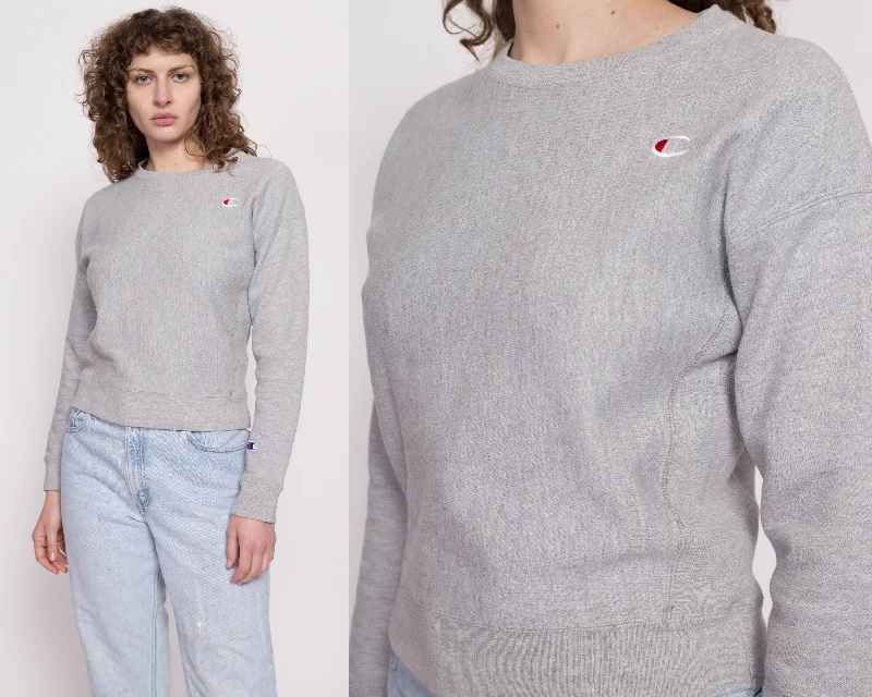 Crop Blouses for Youthful -Champion Heather Grey Cropped Sweatshirt - Extra Small