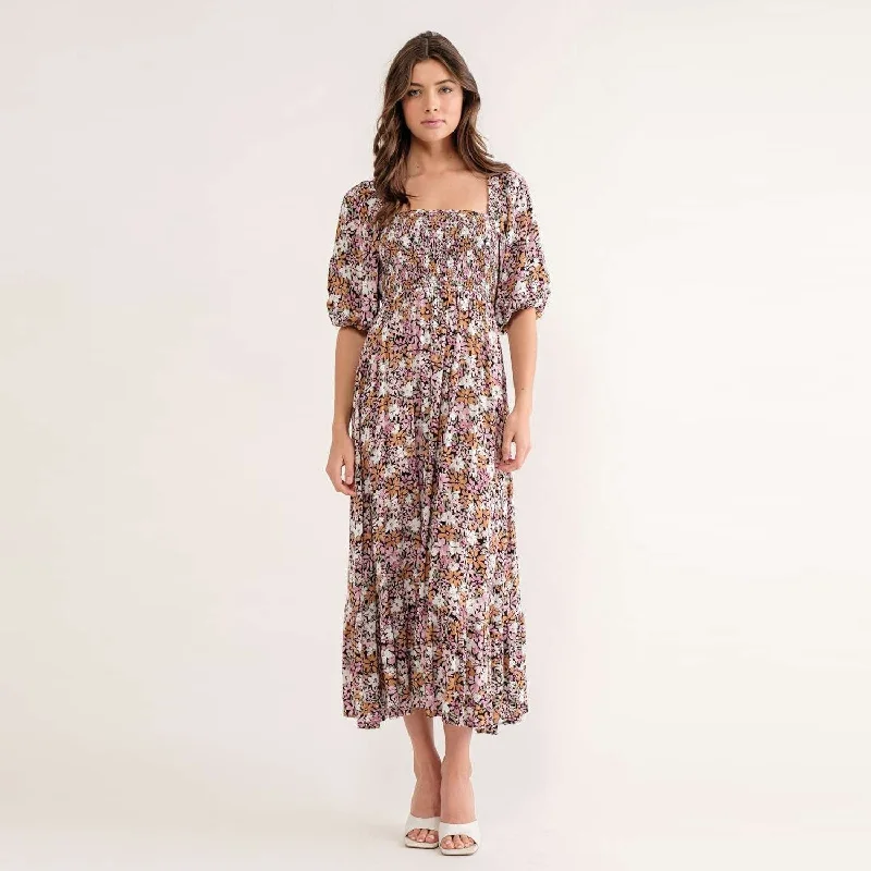 Purple Dresses for Royalty -Floral Maxi Dress (Pink)