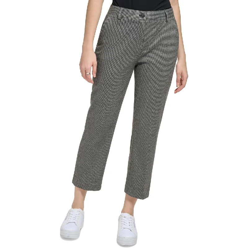 Tight trousers for women with pockets and slim silhouette for practical fashion -Calvin Klein Womens Mid-Rise Plaid Cropped Pants