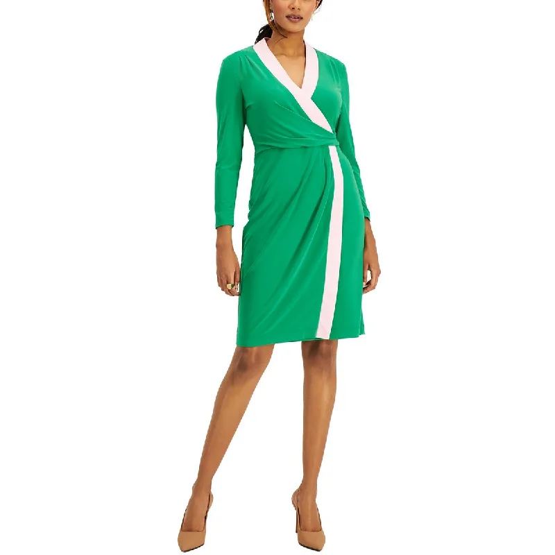 Off-shoulder Dresses for Feminine -Kasper Womens Colorblock Midi Wrap Dress