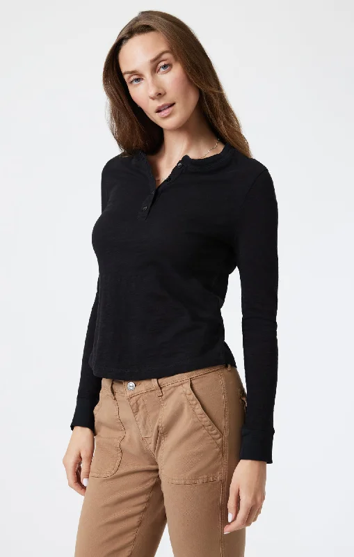 Office Blouses for Professional -HENLEY T-SHIRT IN BLACK