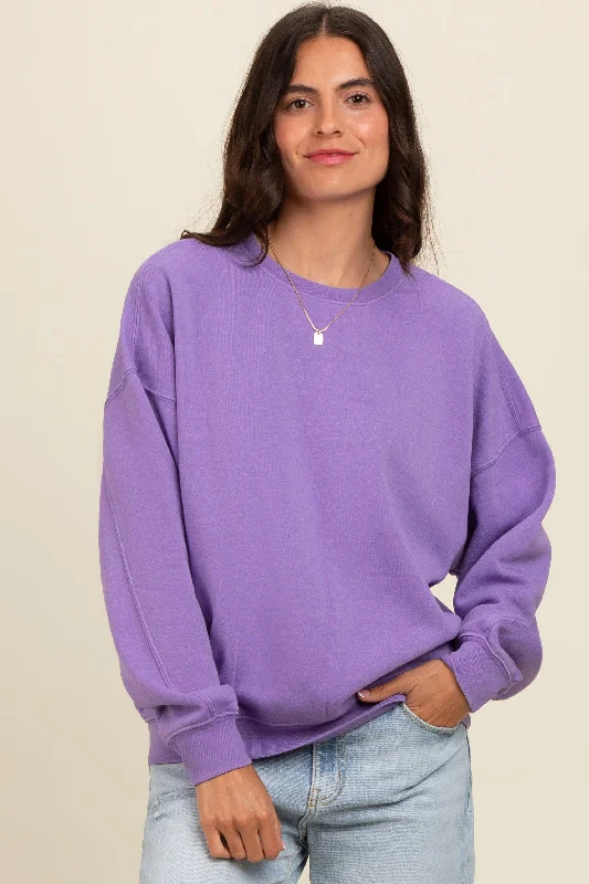 Long Sleeve Blouses for Coverage -Lavender Heather Crewneck Sweatshirt