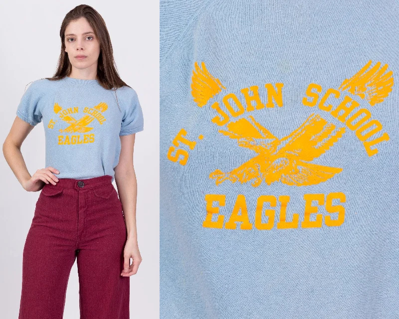 Double Blouses for Layered -70s Raglan Sleeve School Mascot Sweatshirt Top - Small