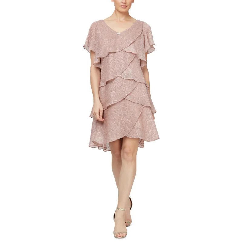 Pink Dresses for Feminine -SLNY Womens Metallic Tiered Shift Dress