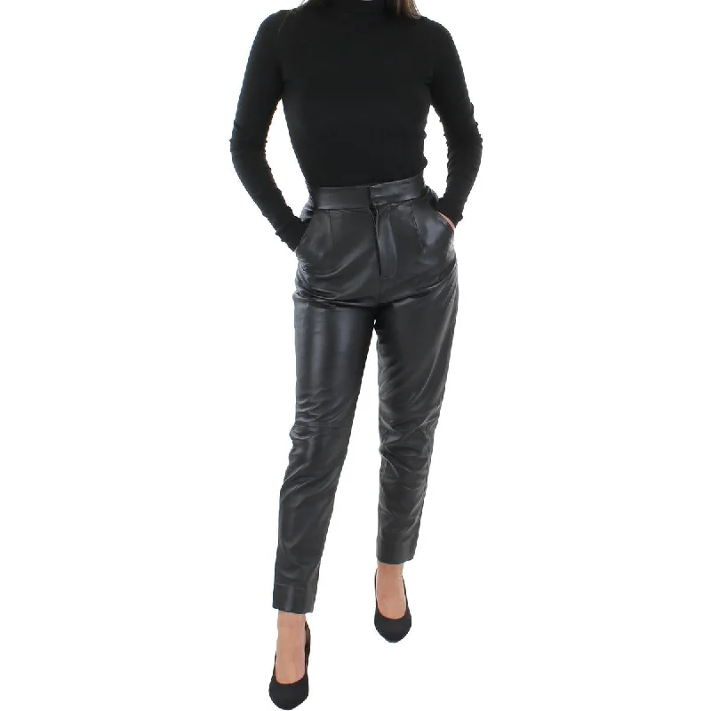 Vintage-inspired tight trousers for women with buttoned waist and retro charm -Equipment Femme Womens Philomenia Faux Leather High Rise Trouser Pants