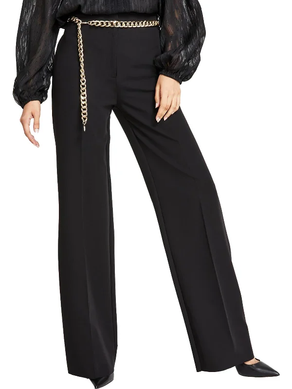 Soft wool tight trousers for women with cozy, refined fabric for cold weather -Womens Flat Font Office Wide Leg Pants