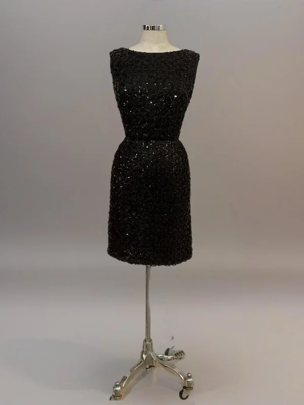 Animal Print Bodice Party Dress for Fun -Vintage Original 1960s Black Sequin  Party Dress