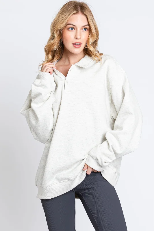 Nursing Blouses for Mothers -Cream Collared Pullover Sweatshirt