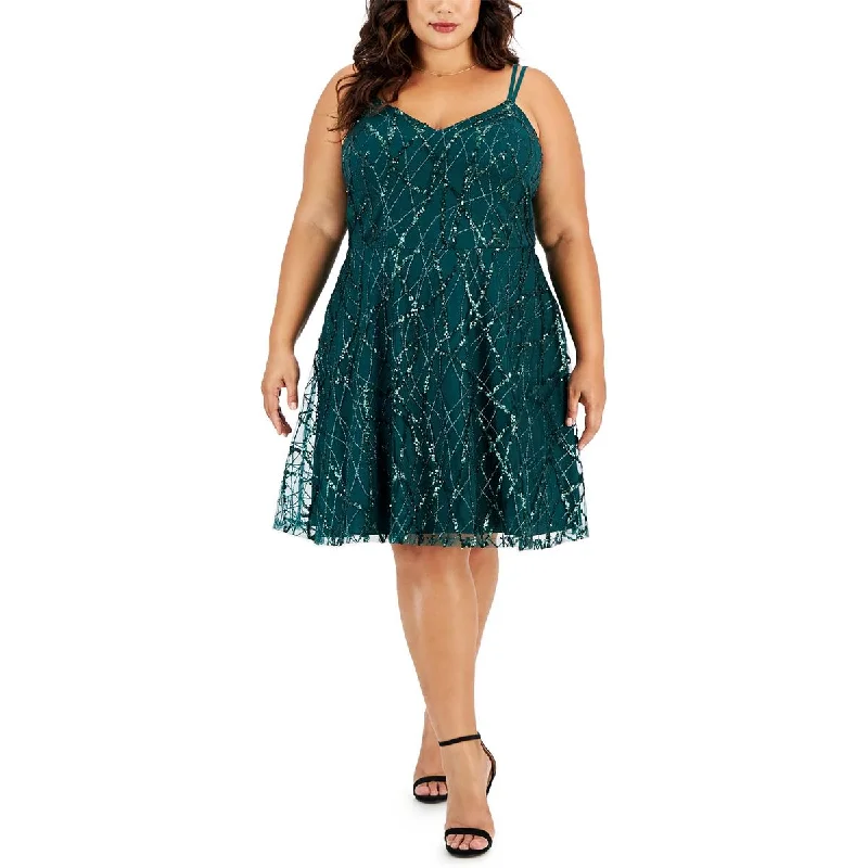 Beaded Party Dress for Luxurious Look -City Studio Womens Plus Sequined Knee Length Cocktail And Party Dress