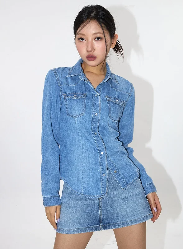 Button Up Shirts for Classic -Denim Shirt CA317