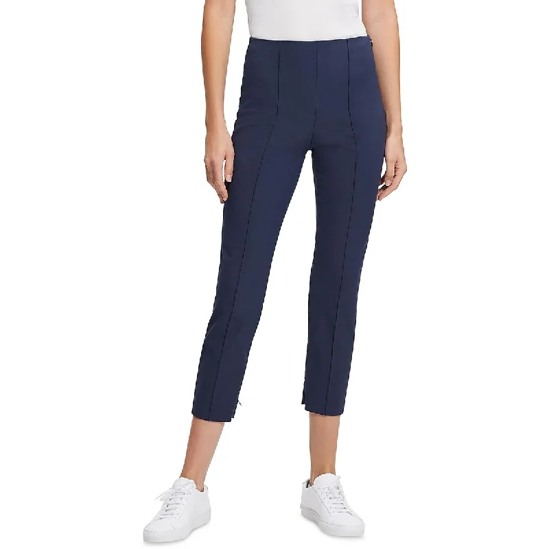 Tight trousers for women with cropped style and chic, modern finish -Theory Womens Solid Pintuck Ankle Pants