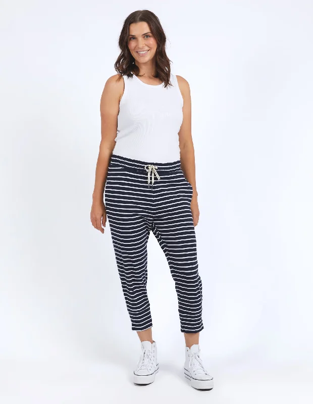 Tight trousers for women with vertical stripes and slimming effect for a sleek look -Elm Brunch Pant Navy & White Stripe