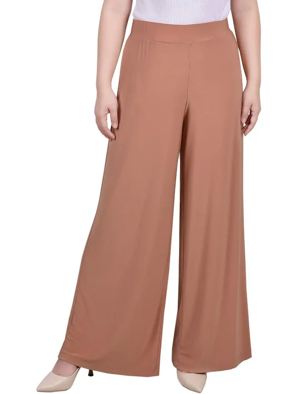 Vintage-inspired tight trousers for women with buttoned waist and retro charm -Petites Womens Office Mid-Rise Palazzo Pants