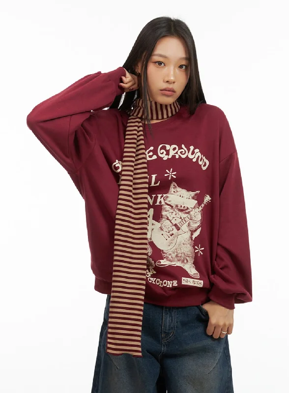 Printed Blouses with Patterns -Graphic Cotton Sweatshirt IS427