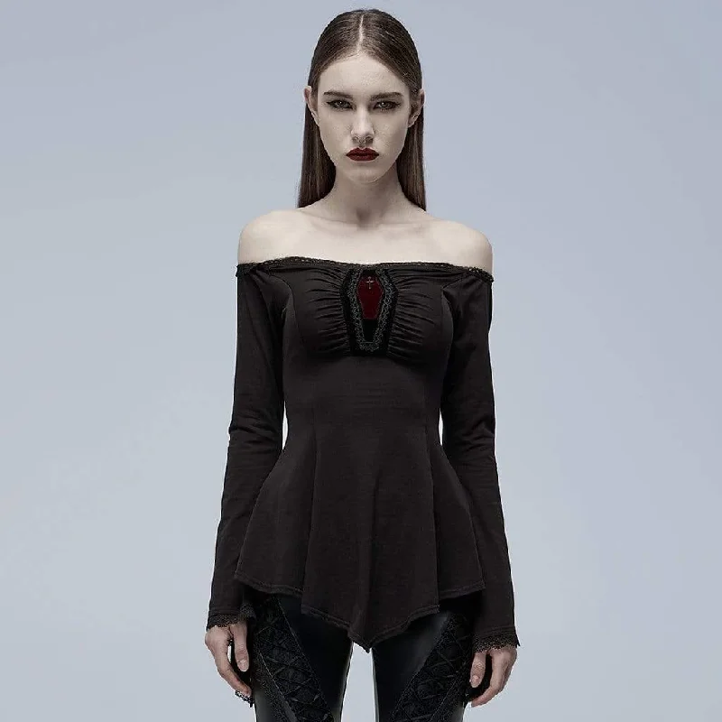 Oxford Shirts for Sophisticated -Women's Gothic Toned Horn Sleeved Off Shoulder Shirt