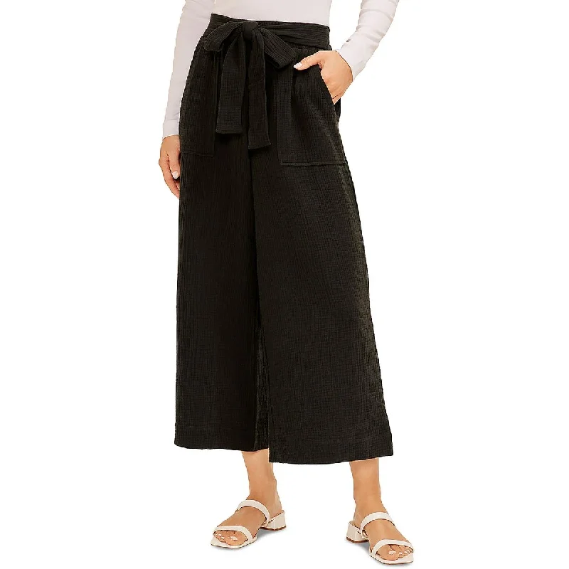 Tapered tight trousers for men with ankle-length finish for contemporary fashion -Three Dots Womens Cotton Cropped Wide Leg Pants