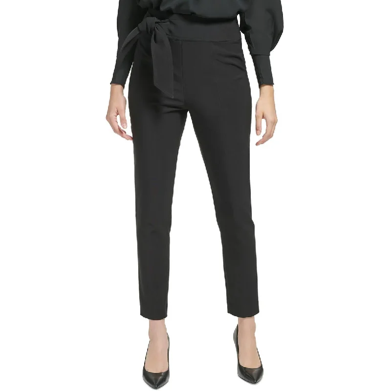 Retro-inspired tight trousers for men with a high-waisted fit and 80s vibe -Calvin Klein Womens Tie Waist Stretch Ankle Pants