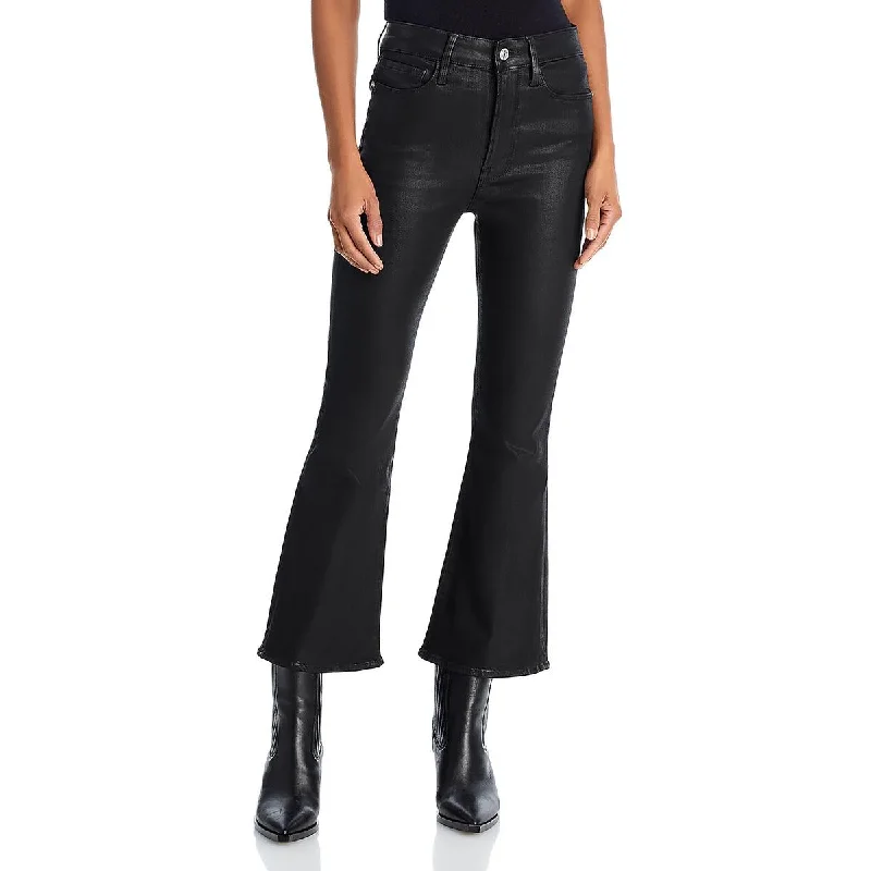 Black tight trousers for women with sleek design and versatile styling options -FRAME Womens Cropped Mid Rise Flared Pants