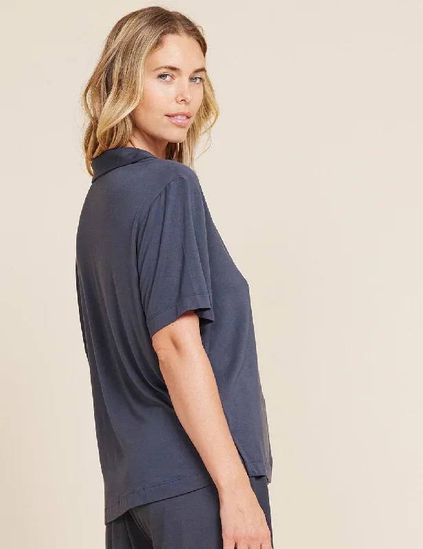 Casual Blouses for Everyday -Goodnight Short Sleeve Sleep Shirt - Storm