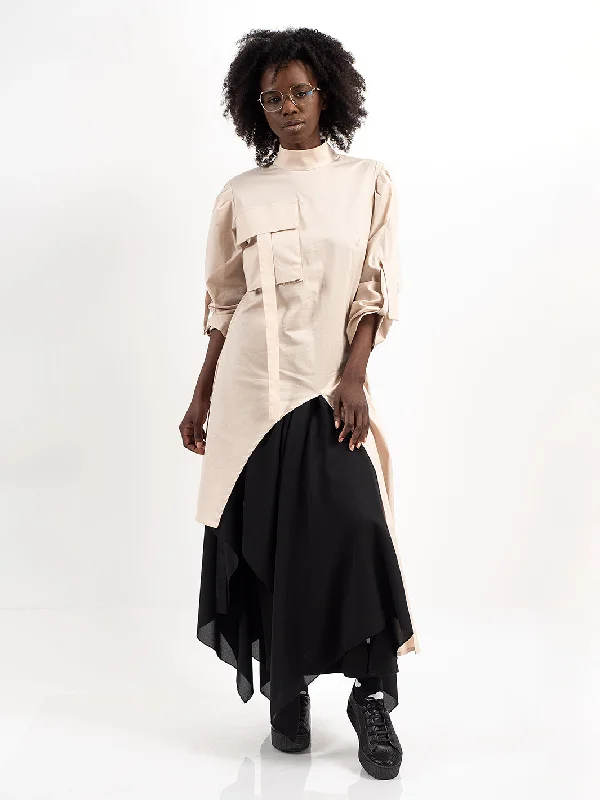 Punk Blouses with Spikes -Avant Garde Tunic Shirt  With Pleats and Pockets