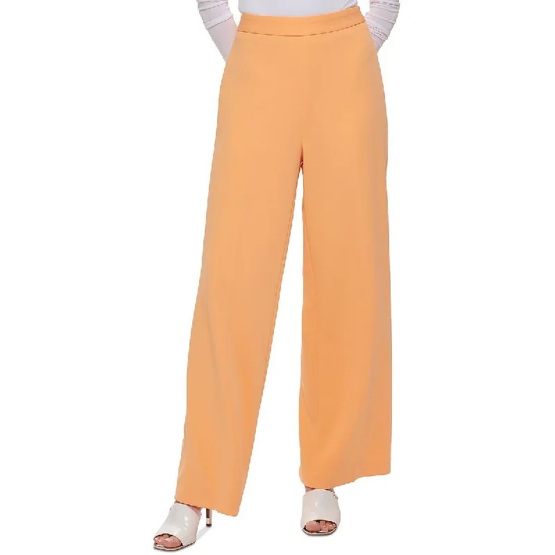 Tapered tight trousers for women with ankle-length fit and minimalist style -DKNY Womens Side Zip Flat Front Wide Leg Pants