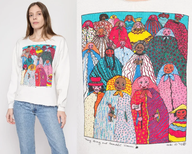 Embroidered Blouses for Detail -Large 90s Kiki Suarez "Many Strong And Beautiful Women" Art Print Sweatshirt