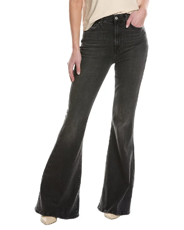 Soft wool tight trousers for women with cozy, refined fabric for cold weather -7 For All Mankind Black Megaflare Jean