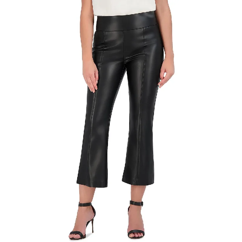 Form-fitting tight trousers for women with slimming effect and flattering cut -BCBGMAXAZRIA Womens Faux Leather High Rise Flared Pants