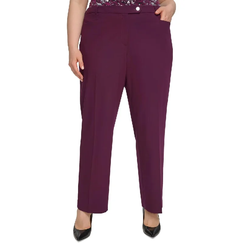 Tight trousers for women with belt loops and classic design for versatile look -Calvin Klein Womens Plus High Rise Workwear Straight Leg Pants