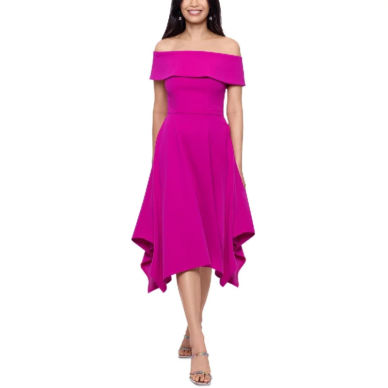 Blue Party Dress for Classic Look -X by Xscape Womens Handkerchief Hem Off-The-Shoulder Cocktail and Party Dress